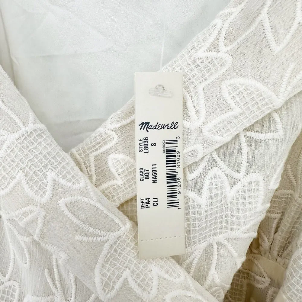 NEW Madewell Embroidered Pleated Wrap Dress Midi Sleeveless in Ivory Women's S